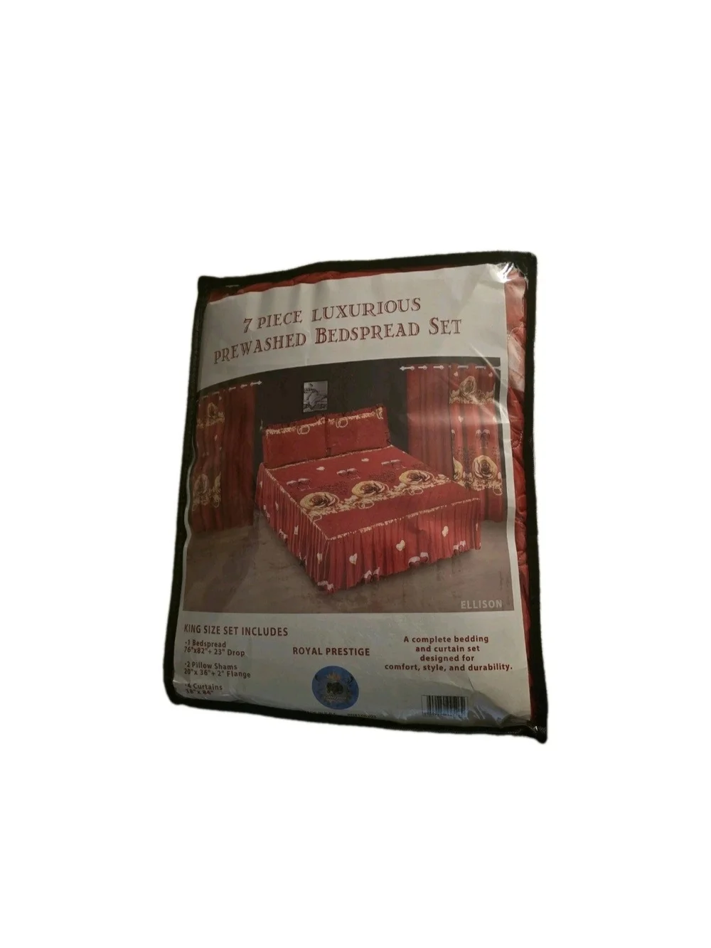 7-Piece Bedspread Set in Deep Red with Gold Accents